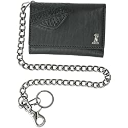 Harley-Davidson Men's Trifold Wallet, Embossed Bar & Shield, Black CR2314L-Black