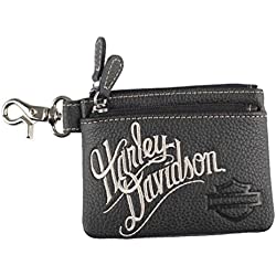 Harley-Davidson Women's Embroidered H-D Script Zipper Coin Pouch, ZWL3895-CRMBLK