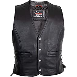 MDM Chaleco de cuero para hombre, Negro , M