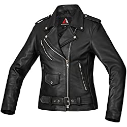 Bohmberg Premium Chaqueta de Cuero para Mujer - Cuero Real-para Motociclistas-Cuero Pesado - S