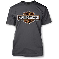 Harley-Davidson Men's Elongated Orange Bar & Shield Charcoal T-Shirt 30291961