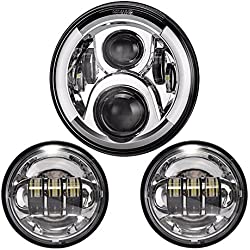 Osram LED faro 60W de 7 pulgadas con los ojos de ángel blanco/ámbar +2 faros de niebla faros antiniebla 30W de color cromo de 4.5 pulgadas para Harley Davidson