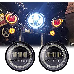 Un faro 45W LED redondo de 7 pulgadas con luz de carretera luz de cruce +2 faros de niebla 30W faros antiniebla de 4.5 pulgadas con Angel Eyes para motocicletas motos harley davidson (3 piezas).