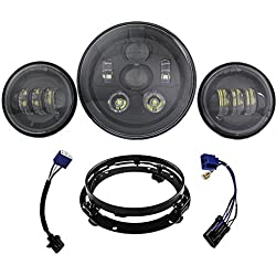 1 juego de faros delanteros LED Harley de 7 pulgadas con 4,5 pulgadas a juego para Harley Davidson motocicletas con anillo adaptador