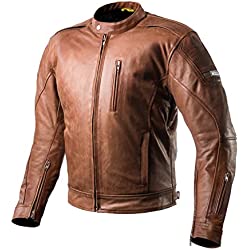 SHIMA HUNTER Chaqueta Moto Hombre | Cazadora moto hombre de cuero A+ vintage ventilado con CE espalda, hombros, codos protecciones, reforzado costuras dobles (Model 2018, Marrón, S)