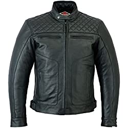 Texpeed Chaqueta de moto de cuero para hombre - Chaqueta de moto Touring con protección de armadura auténtica Biker CE (EN 1621-1) Patrón de costura de diamantes - Negro - M