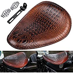 KATUR Asiento universal de piel de cocodrilo para motocicleta, compatible con Harley/Honda/Yamaha/Kawasaki, color marrón