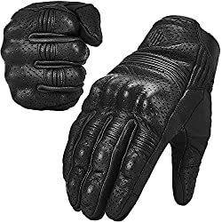 ILM Guantes Piel Hombre y Mujer-Guantes de Moto Transpirables Verano con Pantalla Táctil-Guantes Powersports Racing con Protección Dedo Completo Modelo DN01, Negro Perforar, S