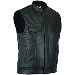 Leatherick Anarchy Chaleco de motociclista de cuero genuino para hombre para montar y corte de moda de estilo chaleco, con bolsillos profundos (S - EUR46)