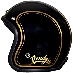 Casco de Moto Jet Pendejo Classic en Negro con Detalles en Dorado by Iguana Custom Collection con Corchetes para Pantallas y Tira de Cuero sujeta Gafas. (XL)