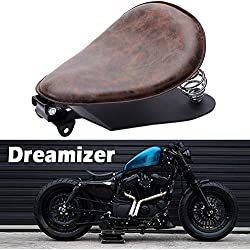 DREAMIZER Cuero Asiento Bobber de Moto, Retro Asiento Motocicleta Solo Con soporte de resorte Placa base para Sportster XL883 1200 48 Chopper Custom