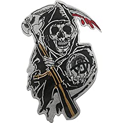 Sons of Anarchy Grim Reaper - Parche bordado grande para coser en ropa, chaleco, chaquetas, mochilas, 12.6 x 8.3 pulgadas