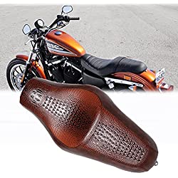 Asiento de motocicleta marrón, cuero de cocodrilo, conductor de motocicleta, pasajero, 2 asientos, cojín de sillín para Sportster XL 883 1200 48 72 Cafe Racer.