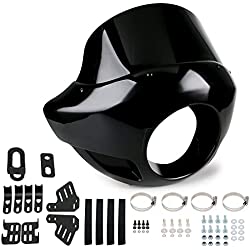 PACEWALKER Parabrisas Alto para Motocicletas 9 ´´Touring Sport Windshield Style Club Blackout 5.75´´ Parabrisas Parabrisas para Super Glide T-Sport FXDXT, FXR Estilo Corto (Negro Brillante)