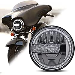 RAMJET4X4 Faro LED Moto de 7 pulgadas Redondo Faro con DRL Compatible con Harley Davidson Touring Street Glide Road King Ultra Classic Electra Fatboy Tri Cvo Heritage Softail Deluxe