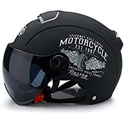 Ergocar Casco Abierto Clásico, Medio Casco con Visera Solar, Carcasa De 709abs Combinada con Una Capa Amortiguadora De Eps para Proporcionar Una Mejor Protección Al Conducir(Negro Mate)